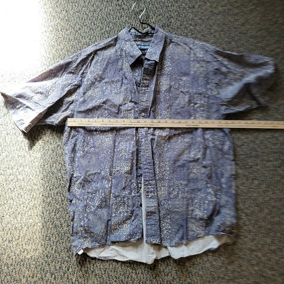 Van Heusen Over-Easy Blue Gray Bandana Print Hawaiian Shirt Size XL - Picture 8 of 8